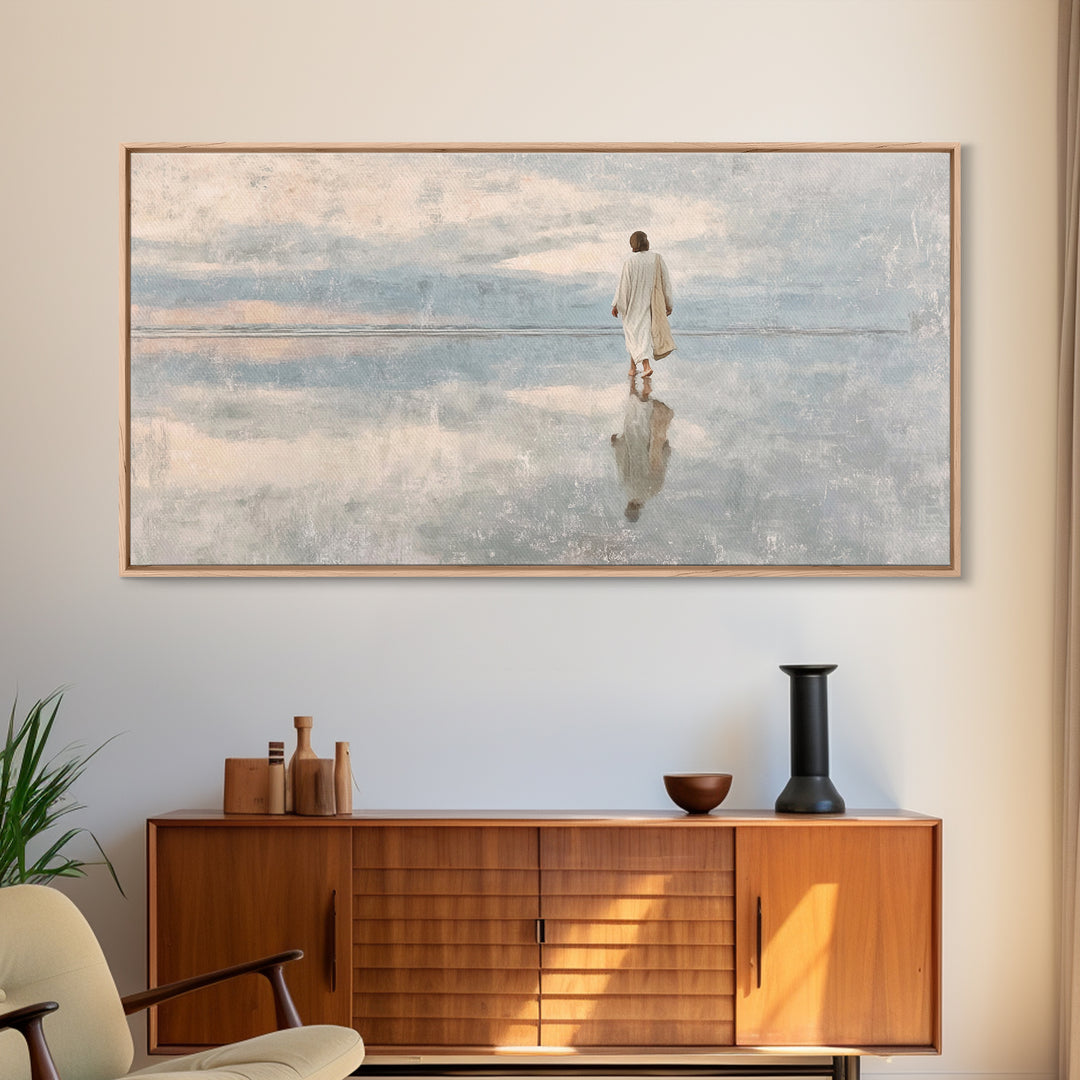 Heavenly Shore Walk – Framed Canvas Print – Christian Art Canvas – Jesus Painting – Christian Wall Art – Christian Christmas Art – Christia