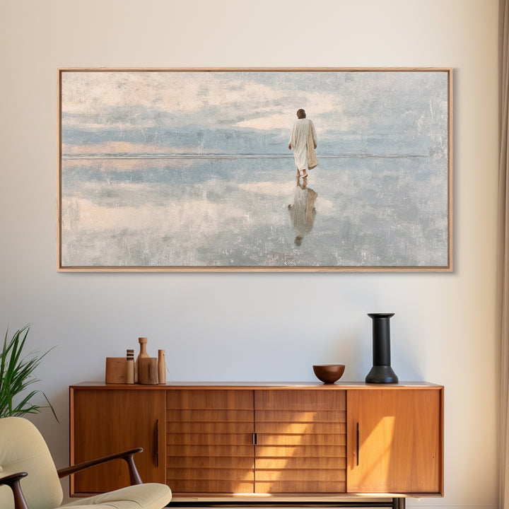 Heavenly Shore Walk – Framed Canvas Print – Christian Art Canvas – Jesus Painting – Christian Wall Art – Christian Christmas Art – Christia