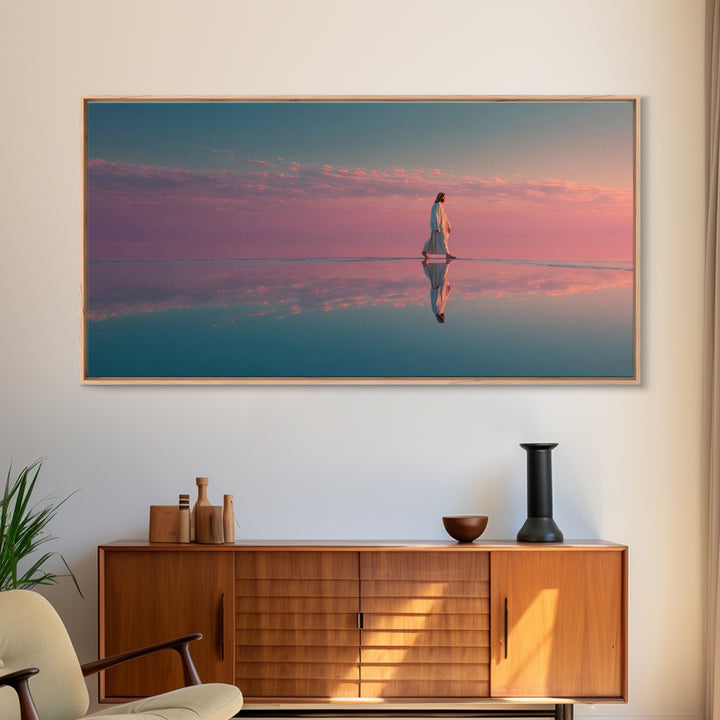 Blush Sky Promise, Framed Canvas Print, Christian Art Canvas, Christian Wall Art, Jesus Painting, Christian Christmas Art, Christian Gift I
