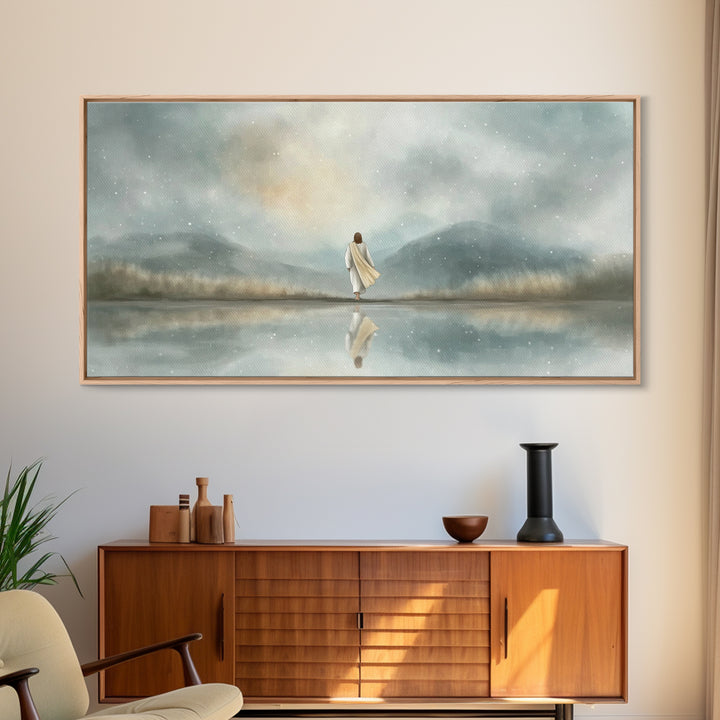 Snowlit Faith Path | Framed Canvas Print | Christian Wall Art | Christian Art Canvas | Jesus Painting | Christian Christmas Art | Christian