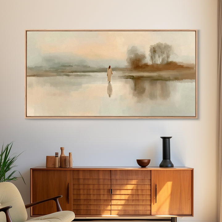 Quiet River Grace – Framed Canvas Print – Jesus Painting – Christian Art Canvas – Christian Wall Art – Christmas Art – Christian Christmas