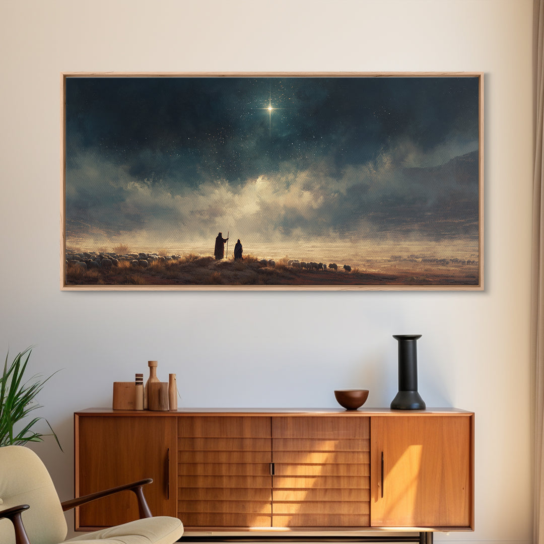 Star Over The Valley | Framed Canvas Print | Christian Wall Art | Christian Art Canvas | Christmas Art | Christian Christmas Art | Christia