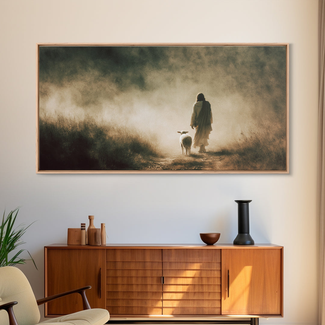 Gentle Meadow Grace – Framed Canvas Print – Jesus Painting – Christian Art Canvas – Christian Wall Art – Christian Christmas Art – Faith