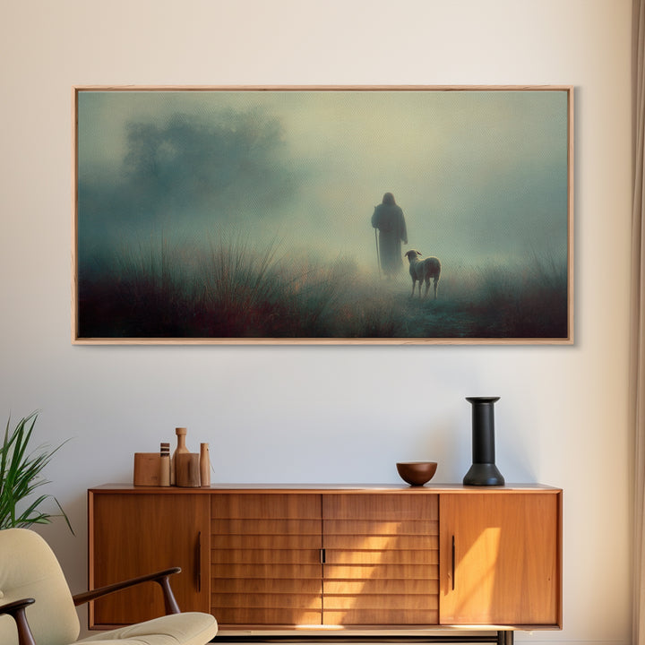 Autumn Shepherd Calm – Framed Canvas Print – Christian Wall Art – Christian Art Canvas – Christian Christmas Art – Jesus Painting – Faith