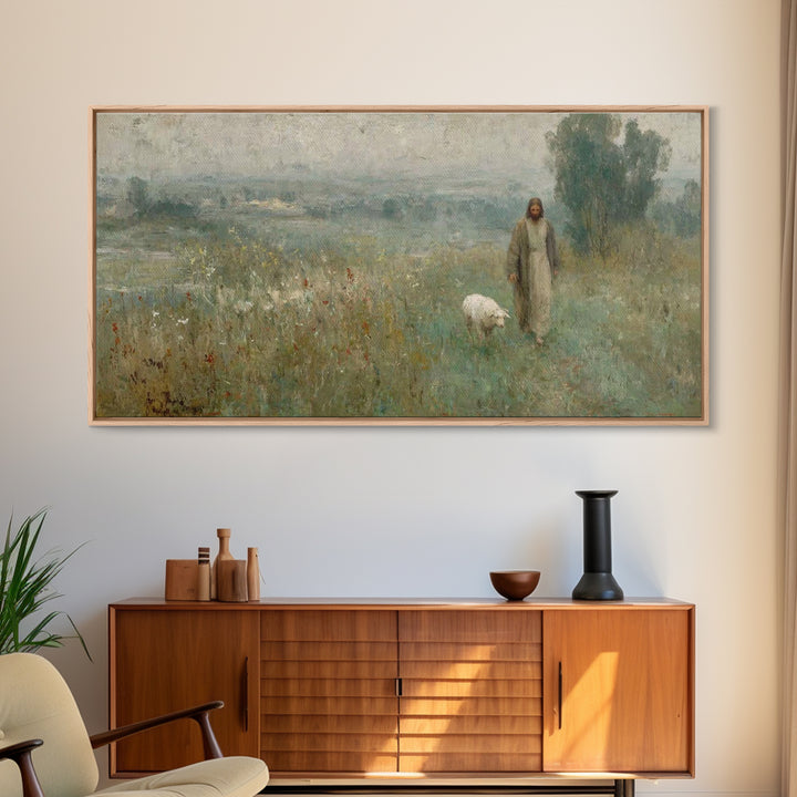 Misty Shepherd Journey – Framed Canvas Print – Christian Christmas Art – Christian Paintings – Jesus Art Print – Christian Art Canvas – Hop