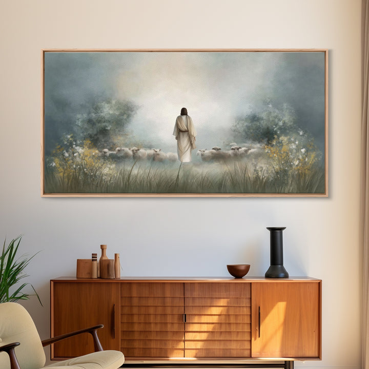 Radiant Flock Dawn – Framed Canvas Print – Jesus Painting – Christian Art Canvas – Christian Wall Art – Christian Christmas Art – Faith Art