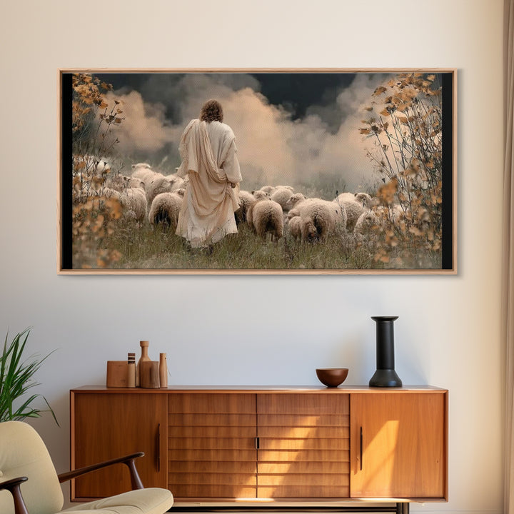 Autumn Shepherd Peace | Framed Canvas Print | Jesus Painting | Christian Art Canvas | Christian Wall Art | Christmas Art | Christian Gift I