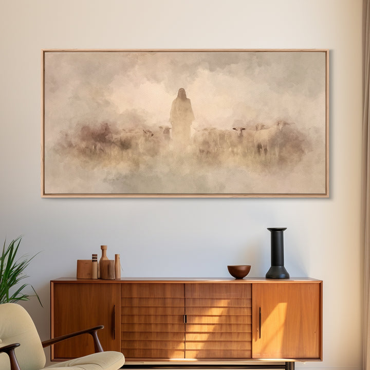 Clouded Holy Calm, Framed Canvas Print, Christian Art Canvas, Christian Wall Art, Jesus Painting, Christian Christmas Art, Modern Christian