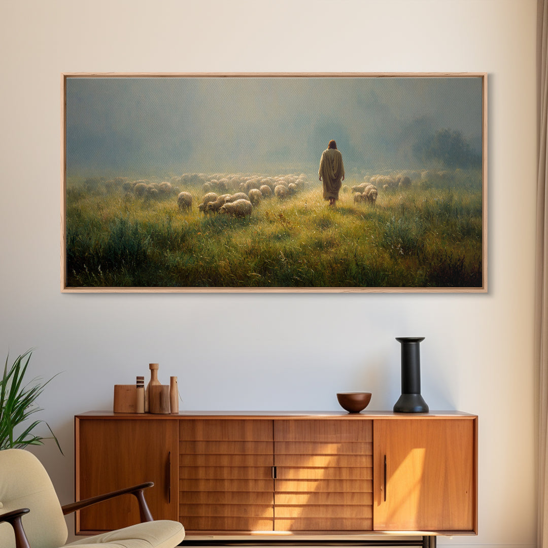 Morning Pasture Hope | Framed Canvas Print | Christian Wall Art | Christian Painting | Christian Art Canvas | Jesus Painting | Christian Ch