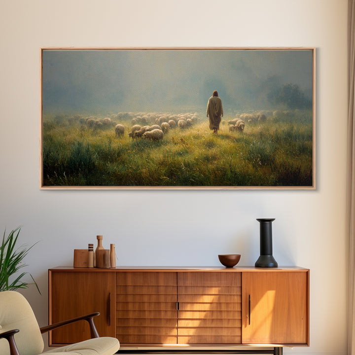 Morning Pasture Hope | Framed Canvas Print | Christian Wall Art | Christian Painting | Christian Art Canvas | Jesus Painting | Christian Ch