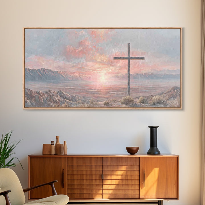 Sunrise At Calvary | Framed Canvas Print | Christian Wall Art | Christian Art Canvas | Christian Painting | Large Christian Art | Christian