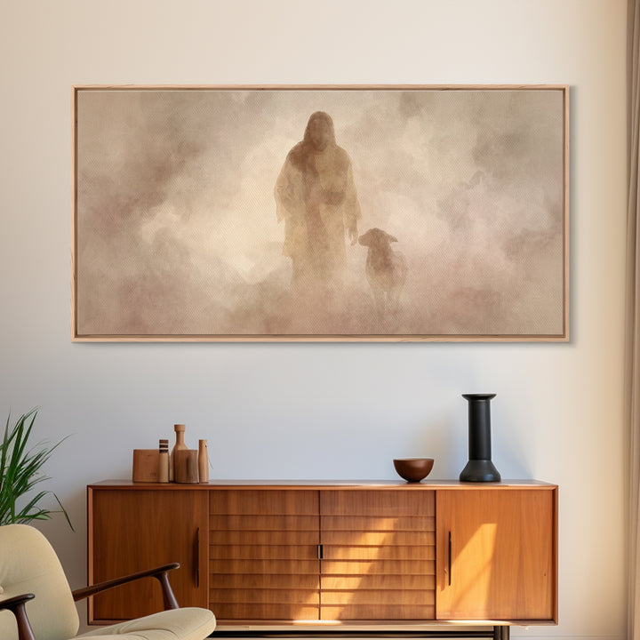Misty Shepherd Path – Framed Canvas Print – Christian Wall Art – Jesus Painting – Christian Art Canvas – Christian Christmas Art