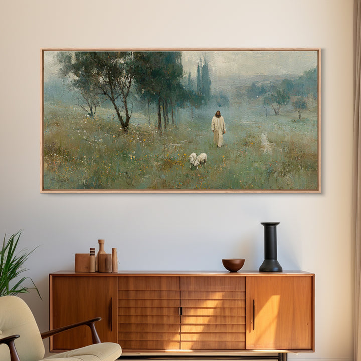 Pasture Of Peace | Framed Canvas Print | Jesus Painting | Christian Wall Art | Christian Art Canvas | Christian Christmas Art | Christian D