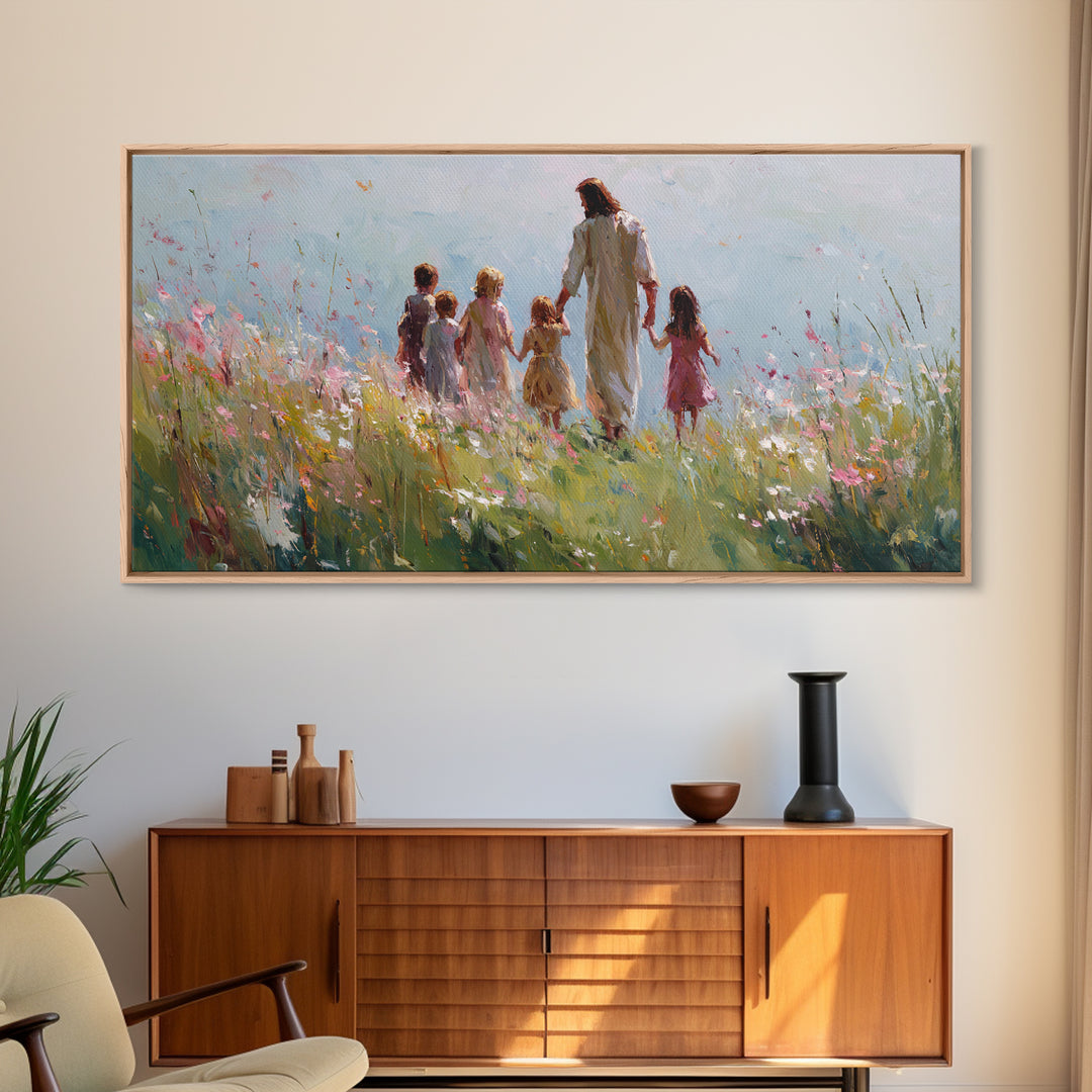 Field Of Blessings, Framed Canvas Print, Christian Art Canvas, Christian Wall Art, Jesus Painting, Christian Christmas Art, Christian Gift
