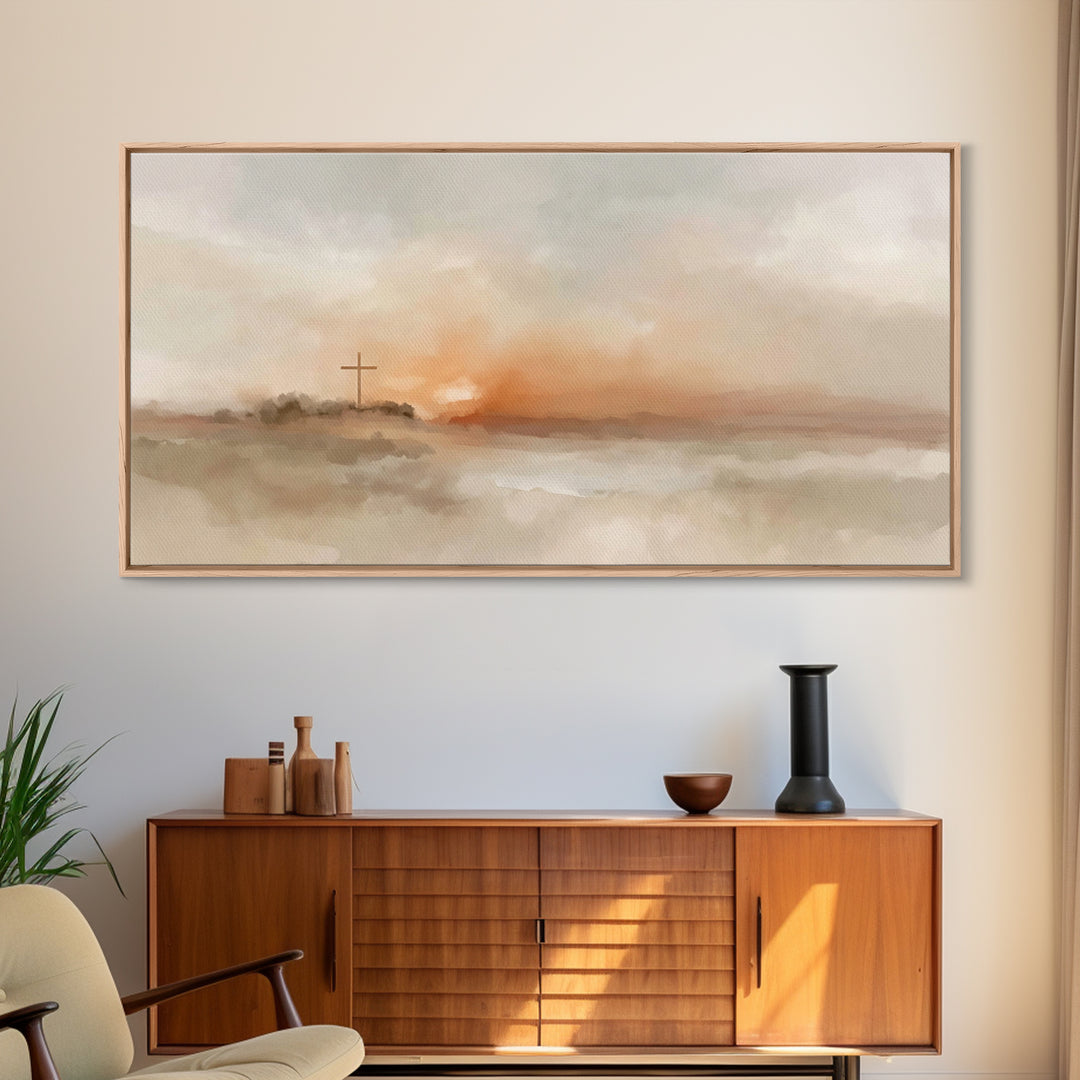 Cross At Daybreak – Framed Canvas Print – Christian Art Canvas – Christian Wall Art – Modern Christian Art – Christian Gift – Christian Art