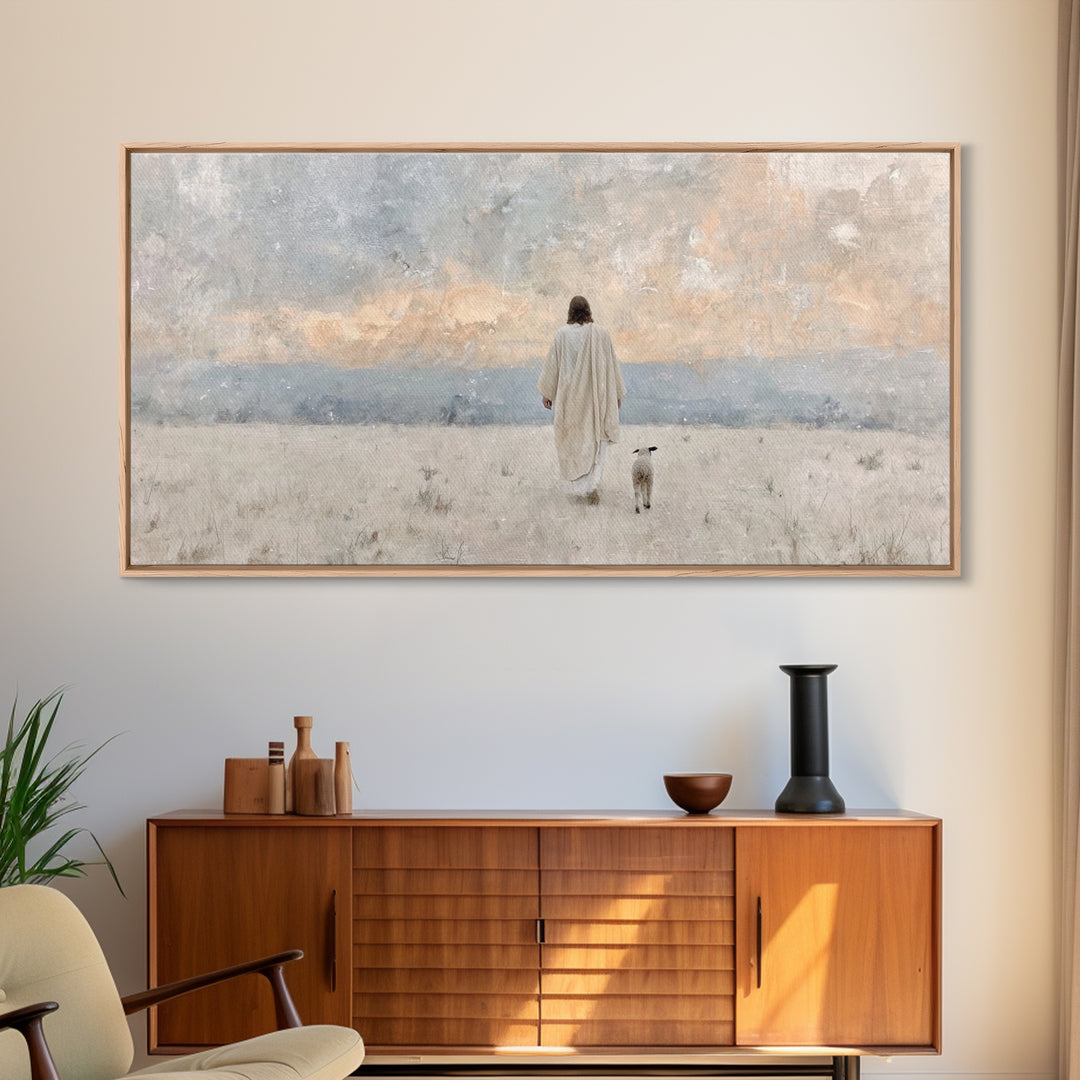 Quiet Shepherd Walk – Framed Canvas Print – Christian Art Canvas – Jesus Painting – Moody Christian Art – Christmas Wall Art – Christian De