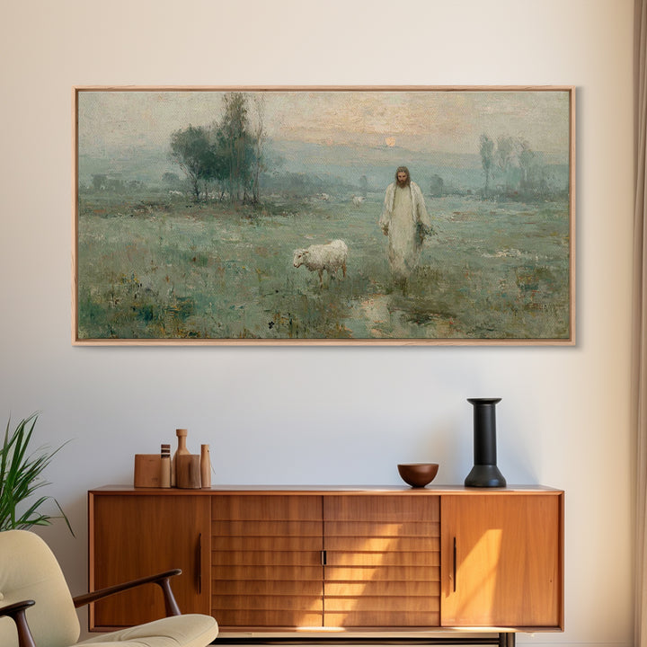 Pasture Of Peace – Framed Canvas Print – Christian Art – Vintage Jesus Painting – Christian Wall Art – Christian Art Canvas – Christian Chr