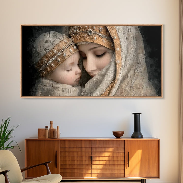 Holy Mother Grace | Framed Canvas Print | Mary and Jesus Painting | Christian Wall Art | Christian Art Print | Vintage Christian Art | Chri