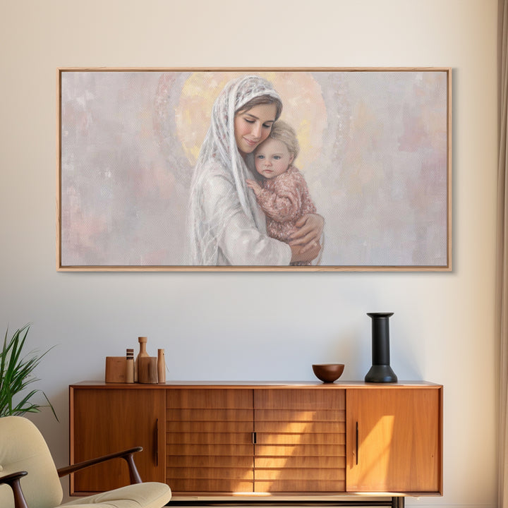 Radiant Motherhood | Framed Canvas Print | Christian Art Canvas | Christian Christmas Art | Mary And Jesus Painting | Christian Wall Art |