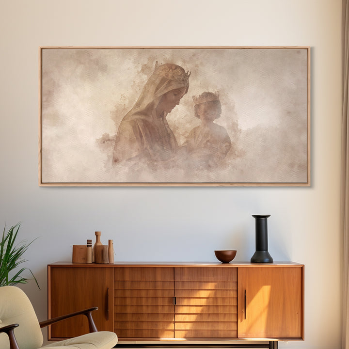 Crowned Serenity | Framed Canvas Print | Christian Wall Art | Vintage Christian Art | Christian Art Canvas | Christian Christmas Art | Jesu