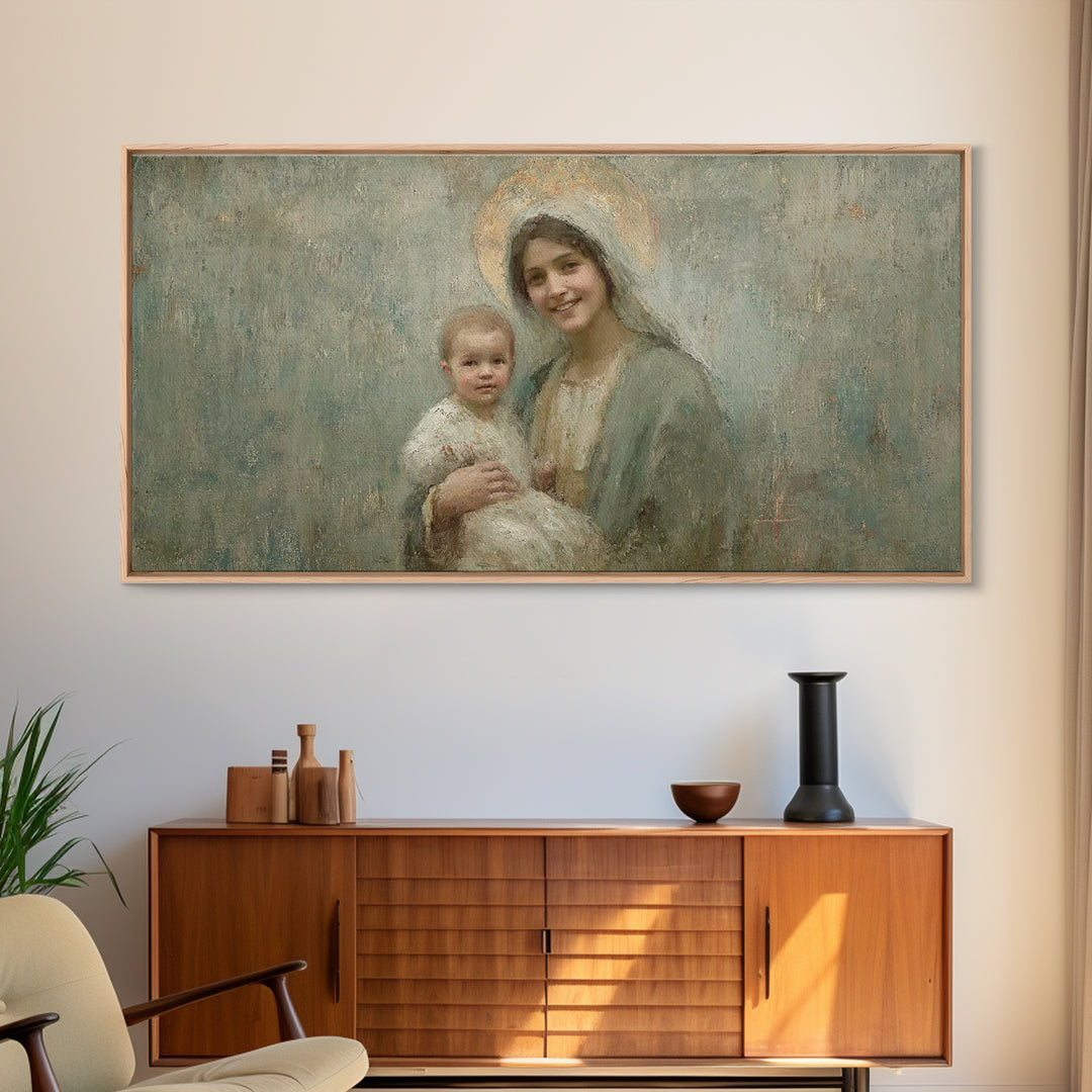 Joyful Promise, Framed Canvas Print, Christian Art Canvas, Christian Wall Art, Mary And Jesus Painting, Christmas Art, Christian Decor