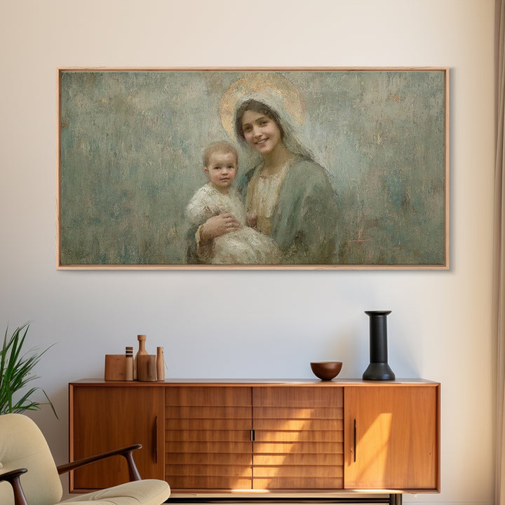 Joyful Promise, Framed Canvas Print, Christian Art Canvas, Christian Wall Art, Mary And Jesus Painting, Christmas Art, Christian Decor
