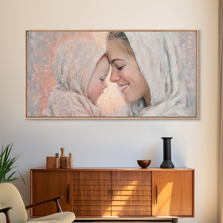 Tender Devotion | Framed Canvas Print | Christian Art Print | Mary And Jesus Painting | Christian Wall Art | Christmas Art | Christian Gift
