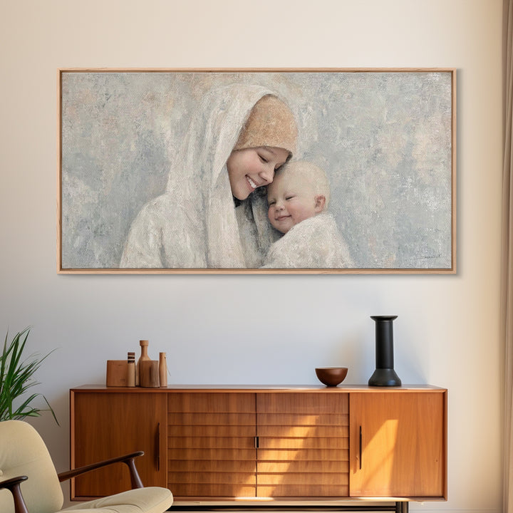 Blessed Lullaby, Framed Canvas Print, Christian Art Canvas, Christian Wall Art, Christian Christmas Art, Jesus Painting, Christian Gift