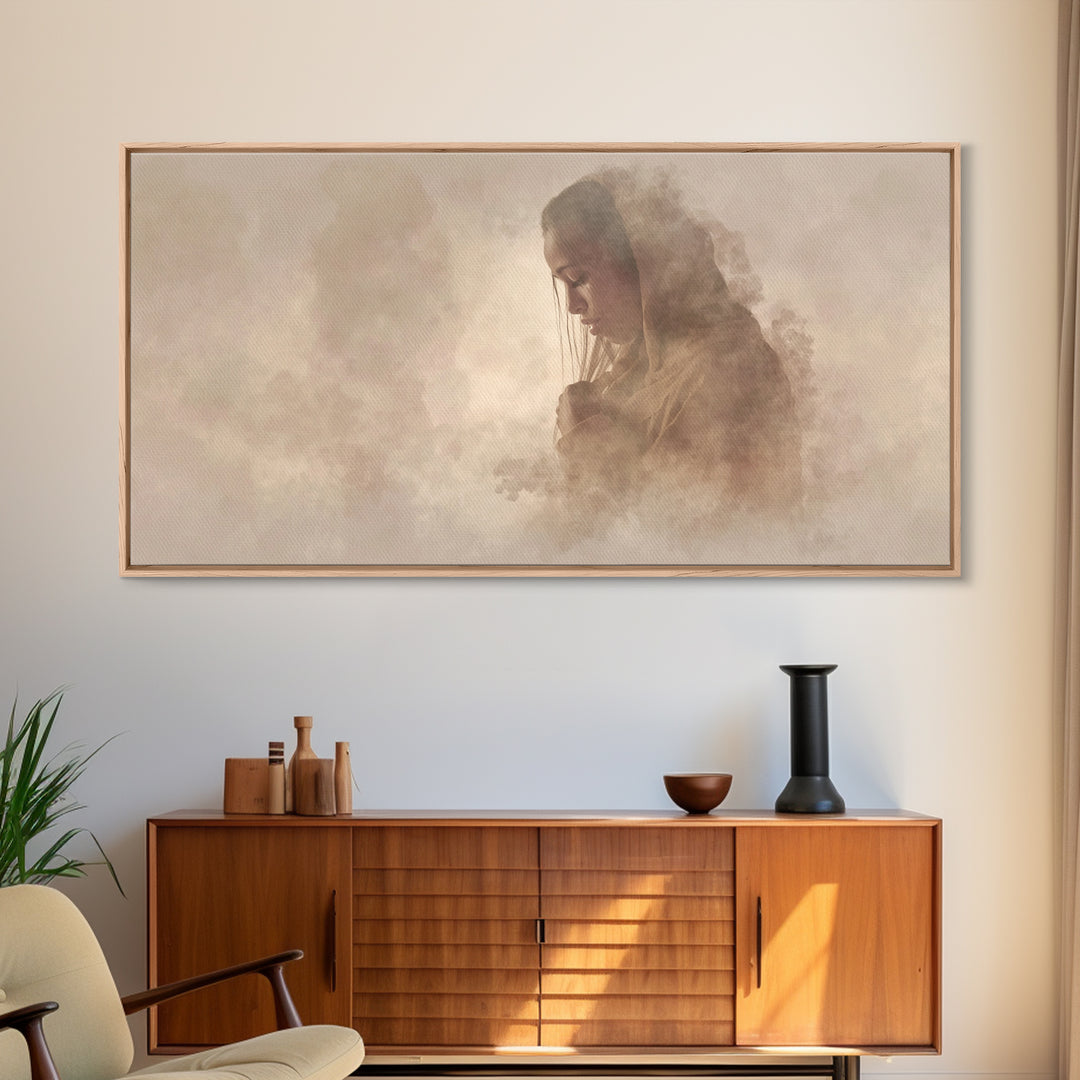 Sacred Stillness – Framed Canvas Print – Christmas Art – Christian Art Canvas – Large Christian Art – Jesus Painting – Christian Wall Art