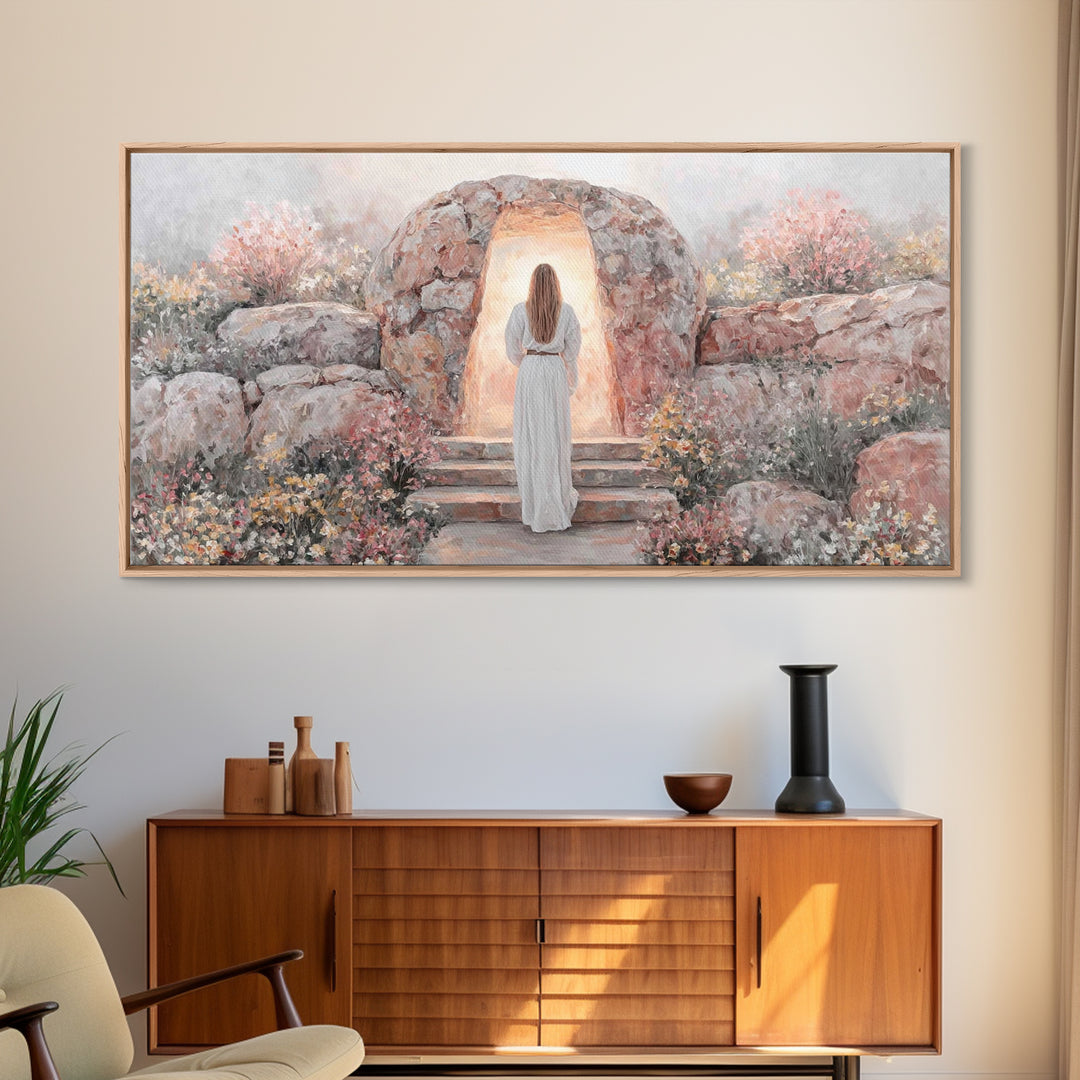 Path Of Light – Framed Canvas Print – Christmas Art – Jesus Painting – Christian Art Canvas – Large Christian Art – Christian Wall Art