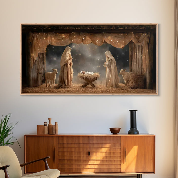 Starlit Nativity – Framed Canvas Print – Christian Wall Art – Christian Art Canvas – Christmas Art – Christian Christmas Art – Christian De