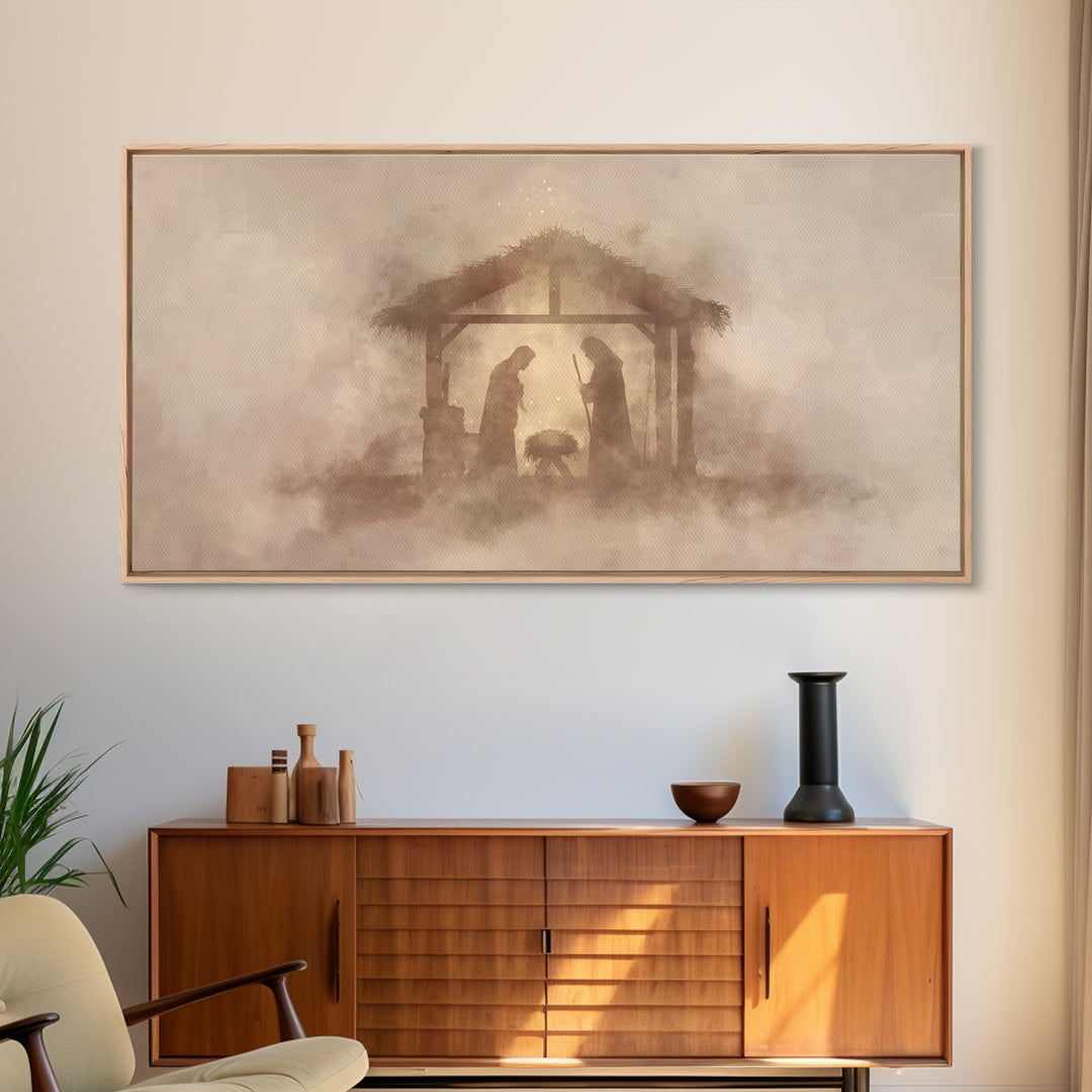 Holy Manger Light – Framed Canvas Print – Christian Art Canvas – Christian Christmas Art – Minimalist Christian Art – Jesus Painting