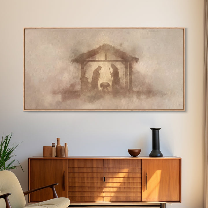 Holy Manger Light – Framed Canvas Print – Christian Art Canvas – Christian Christmas Art – Minimalist Christian Art – Jesus Painting