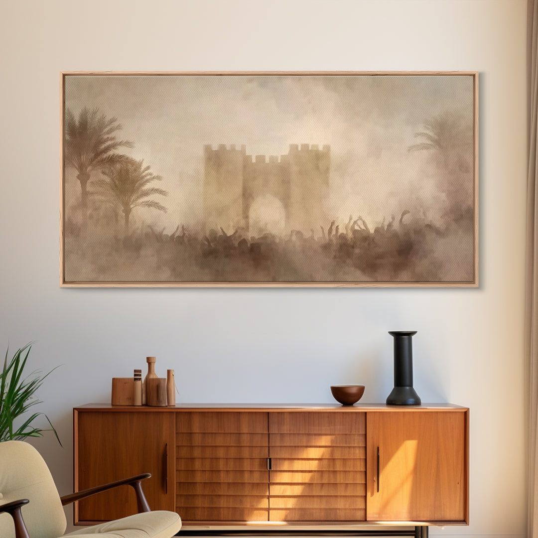 Palm Gate Dawn – Framed Canvas Print – Christian Wall Art – Christian Art Canvas – Moody Christian Art – Christian Christmas Art