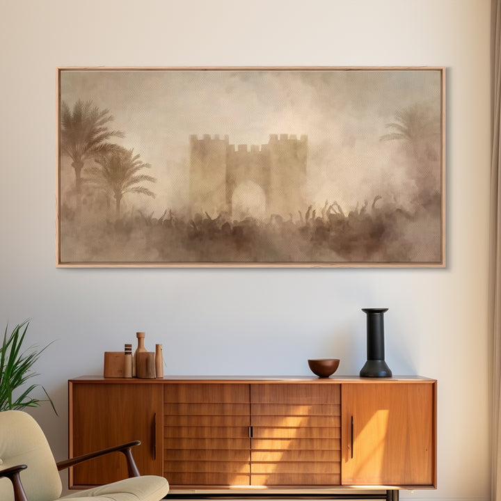 Palm Gate Dawn – Framed Canvas Print – Christian Wall Art – Christian Art Canvas – Moody Christian Art – Christian Christmas Art
