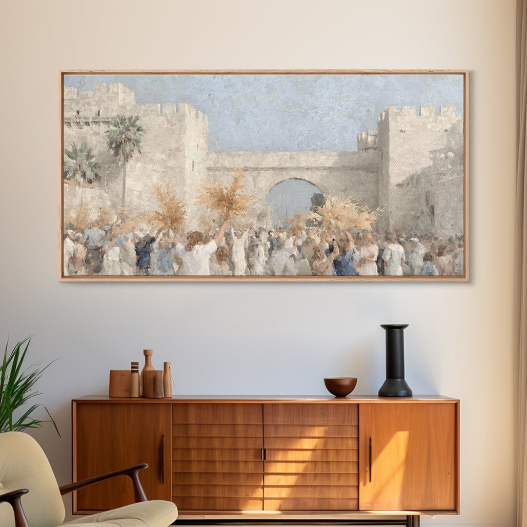 Palm Procession – Framed Canvas Print – Christian Christmas Art – Christian Art Canvas – Christian Wall Art – Jesus Painting