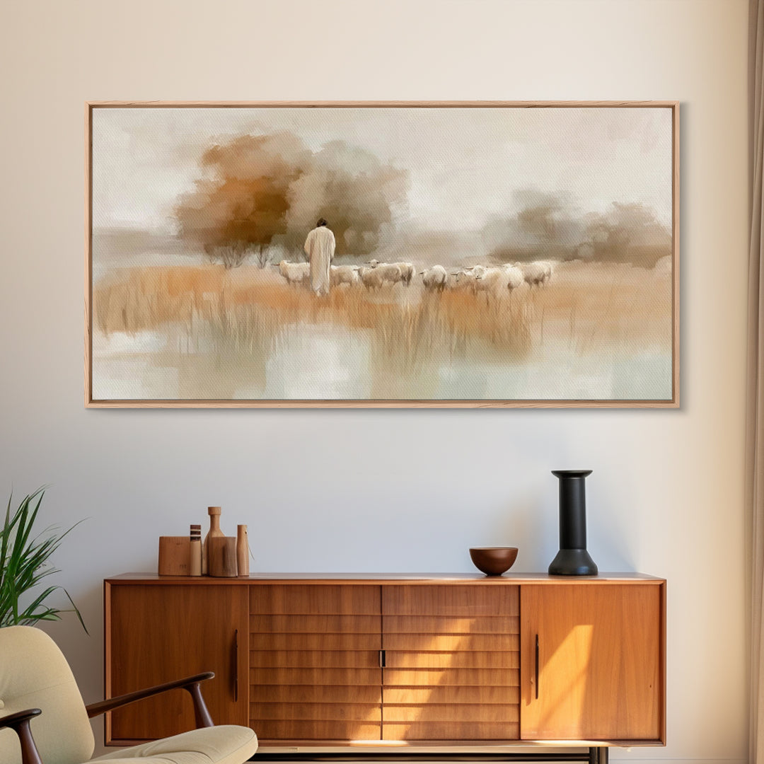 Shepherd Of Stillness | Framed Canvas Print | Christian Art Canvas | Jesus Painting | Christian Wall Art | Christian Gift Ideas | Christmas