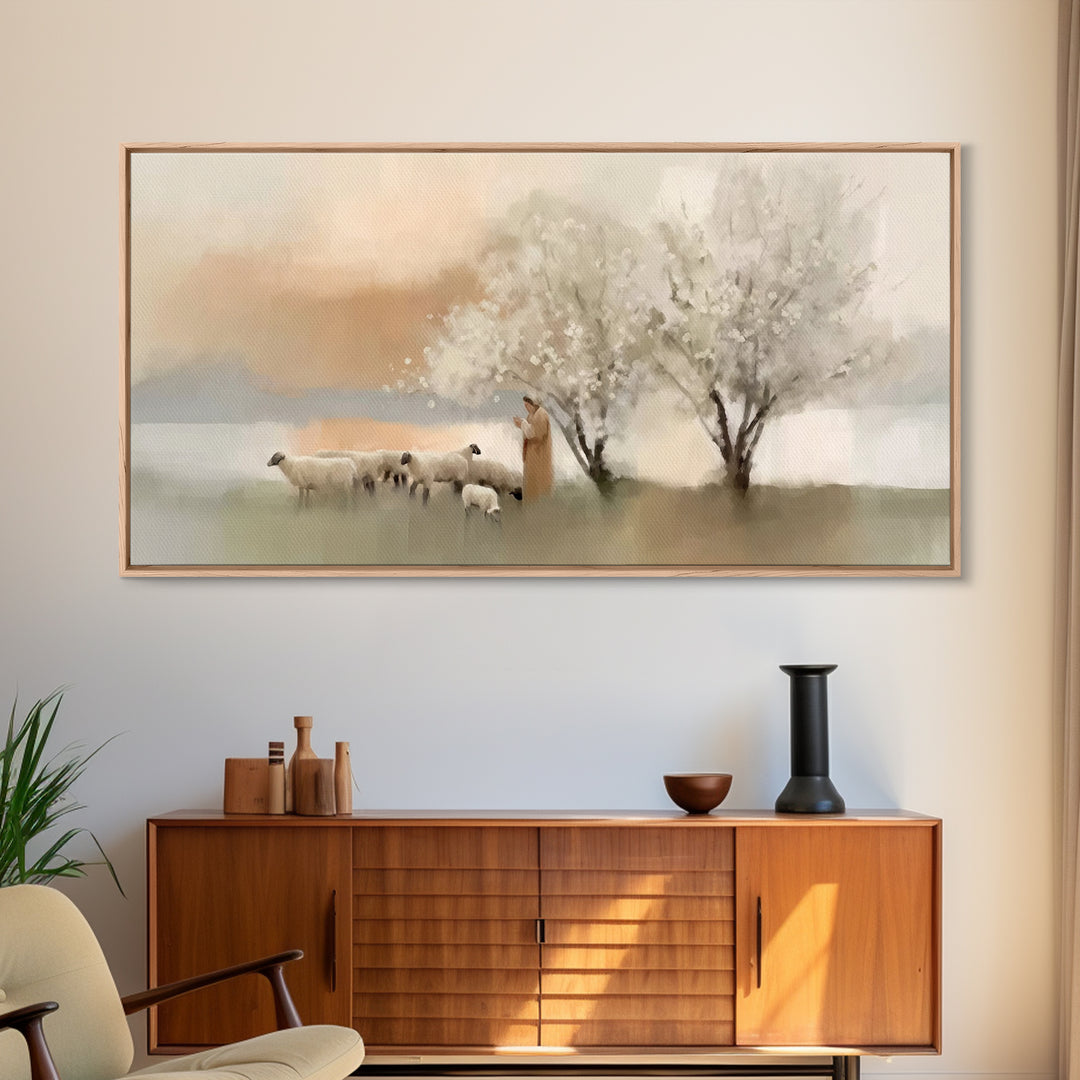 Graceful Pastures - Framed Canvas Print - Christian Decor For Home - Jesus Canvas Art - White Christmas Art - Christian Art Canvas