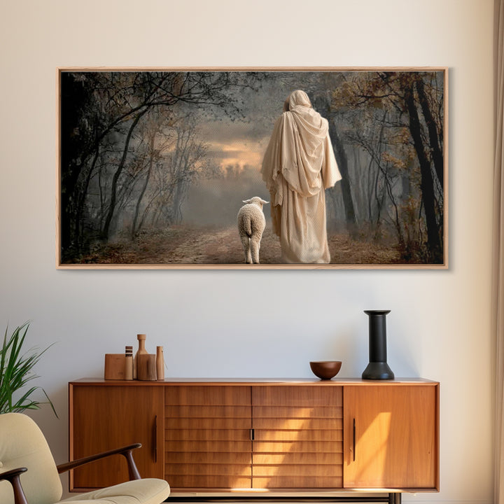 Guiding Shepherd - Framed Canvas Print - Jesus Painting - Christian Wall Art - Christian Christmas Decor - Christian Art Print
