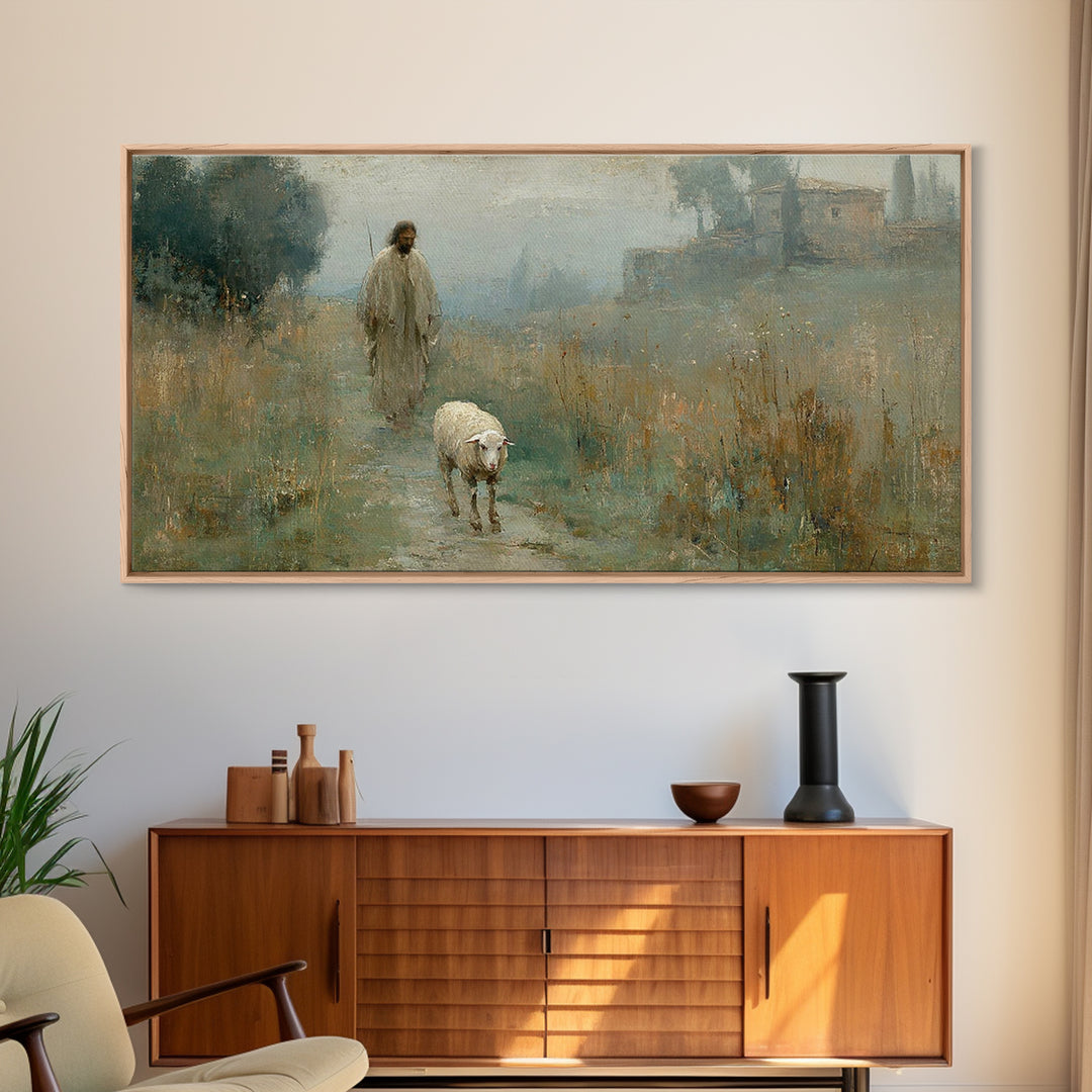 Shepherds Pathway – Framed Canvas Print – Christian Wall Art – Jesus Painting – Christian Art Canvas – Pastoral Scenery – Christian Decor