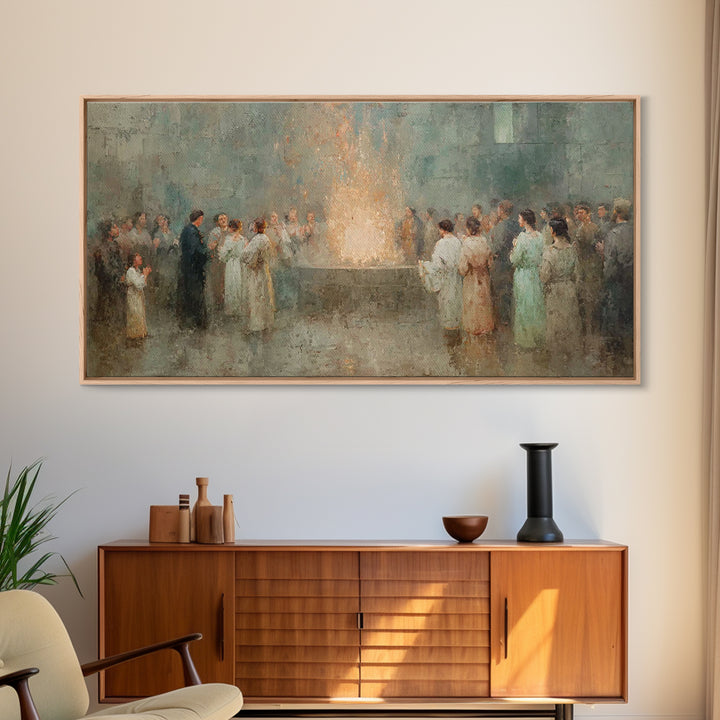 Holy Fire Circle, Framed Canvas Print, Christian Art Canvas, Christian Painting, Christmas Wall Art, Christian Christmas Art