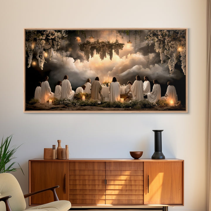 Heavenly Supper Glow – Framed Canvas Print – Christian Art Canvas – Christian Wall Art – Jesus Painting – Christmas Art – Christian Decor