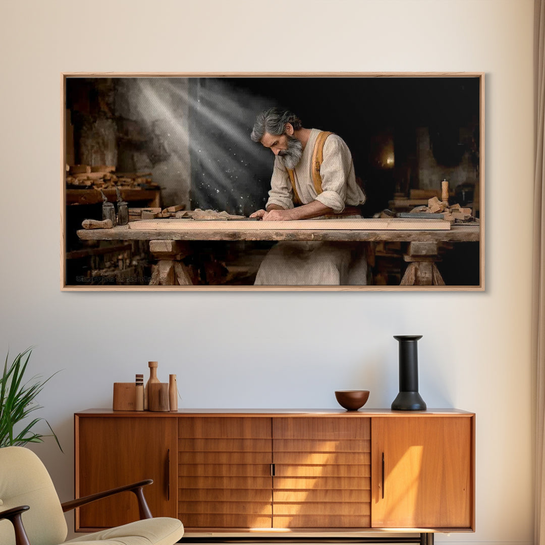 Workshop Of Faith – Framed Canvas Print – Christian Art Canvas – Christian Wall Art – Jesus Painting – Christian Decor – Christian Gift