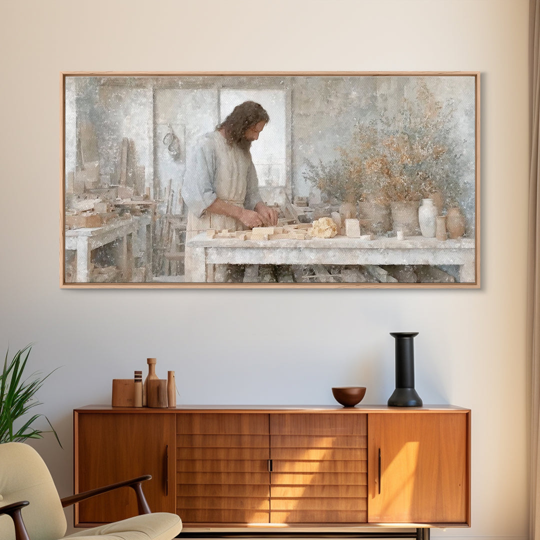 Carpenter’s Grace – Framed Canvas Print – Christian Wall Art – Christian Art Canvas – Jesus Painting – Vintage Christian Art – Christian De