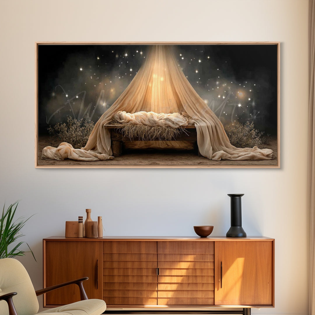 Heavenly Manger – Framed Canvas Print – Christian Wall Art – Jesus Painting – Christmas Art – Christian Art Canvas – Christian Christmas Ar