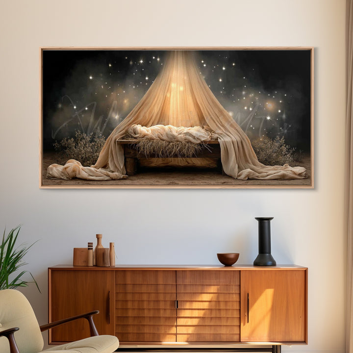 Heavenly Manger – Framed Canvas Print – Christian Wall Art – Jesus Painting – Christmas Art – Christian Art Canvas – Christian Christmas Ar
