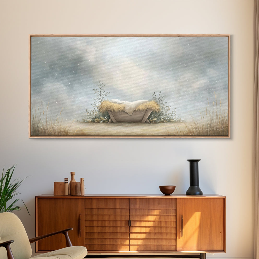 Silent Manger – Framed Canvas Print – Christian Art Canvas – Christian Wall Art – Jesus Painting – Christmas Art – Christian Christmas Art