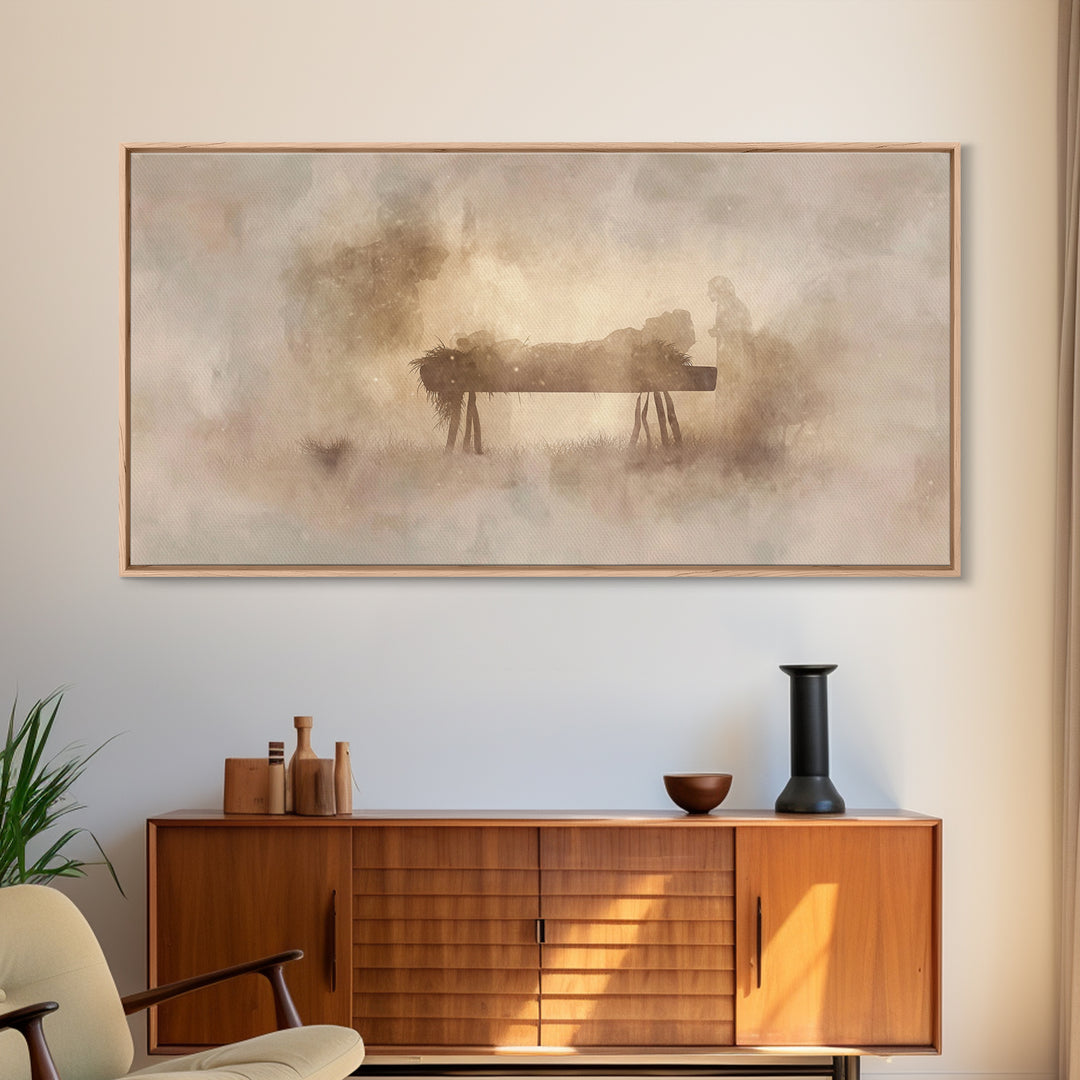 Holy Visitors, Framed Canvas Print, Christian Wall Art, Christian Christmas Art, Jesus Painting, Christmas Art, Christian Art Canvas