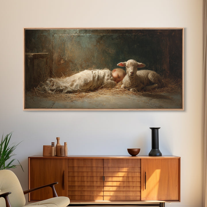 Shepherd Light | Framed Canvas Print | Christian Art Canvas | Jesus Painting | Christian Wall Art | Christian Christmas Art | Christmas Art