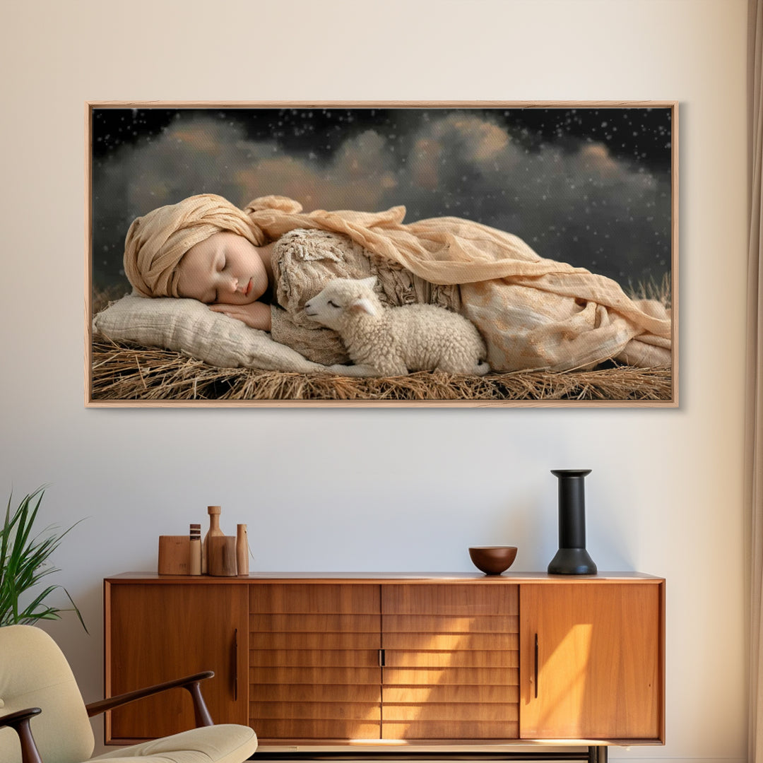 Gentle Nativity, Framed Canvas Print, Christian Art Canvas, Christian Christmas Art, Christmas Art, Christian Wall Art, Jesus Painting